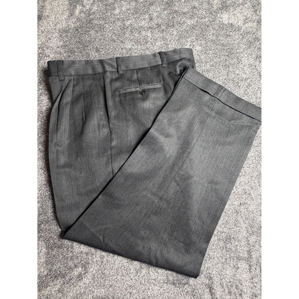 Gianni Cortese Mens 34 Wool Pleated Cuffed Dress Pants Charcoal Gray Woolmark